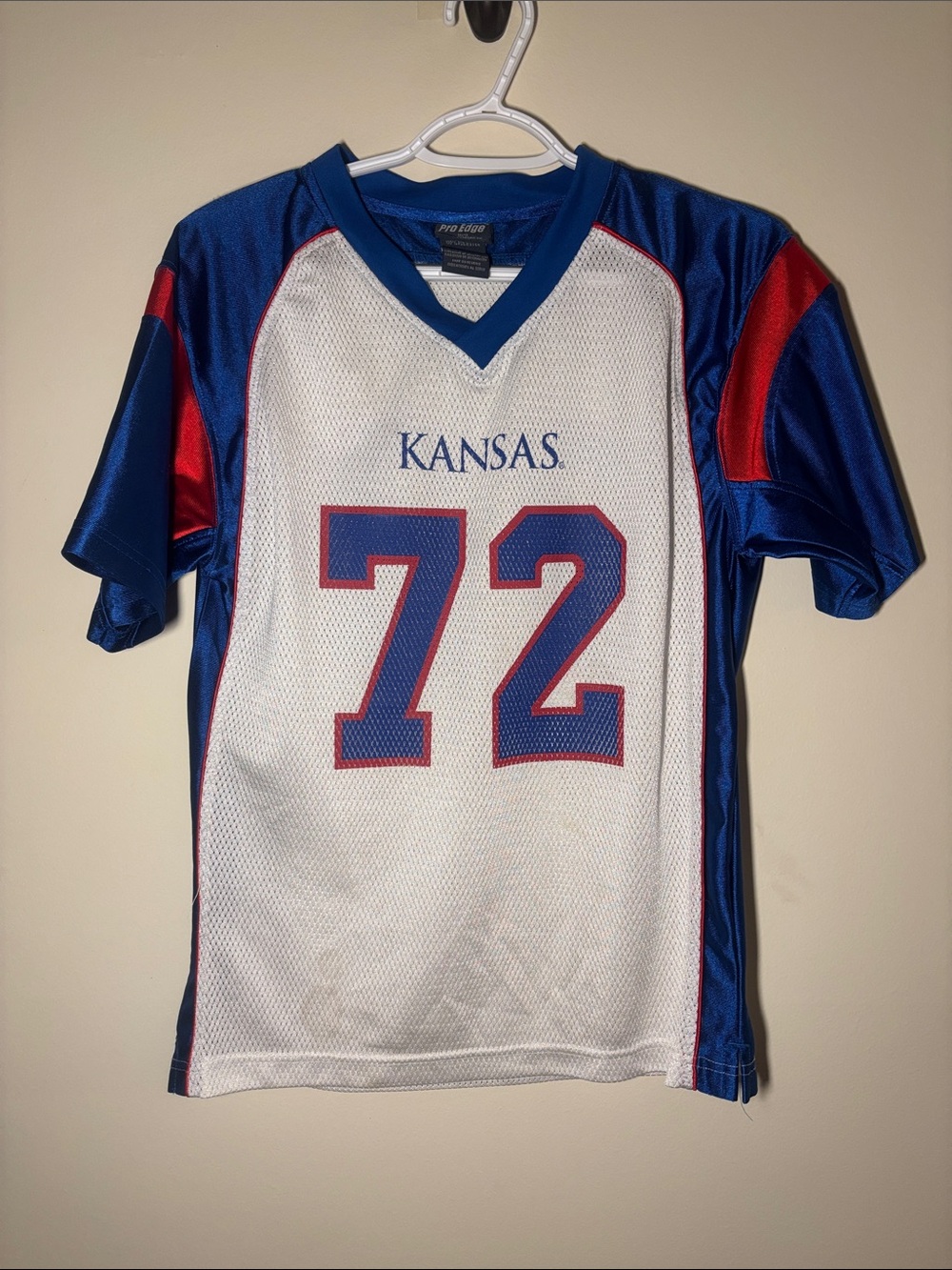 Pro Edge Kansas Jayhawks Mesh Jersey in White, Blue & Red - #72